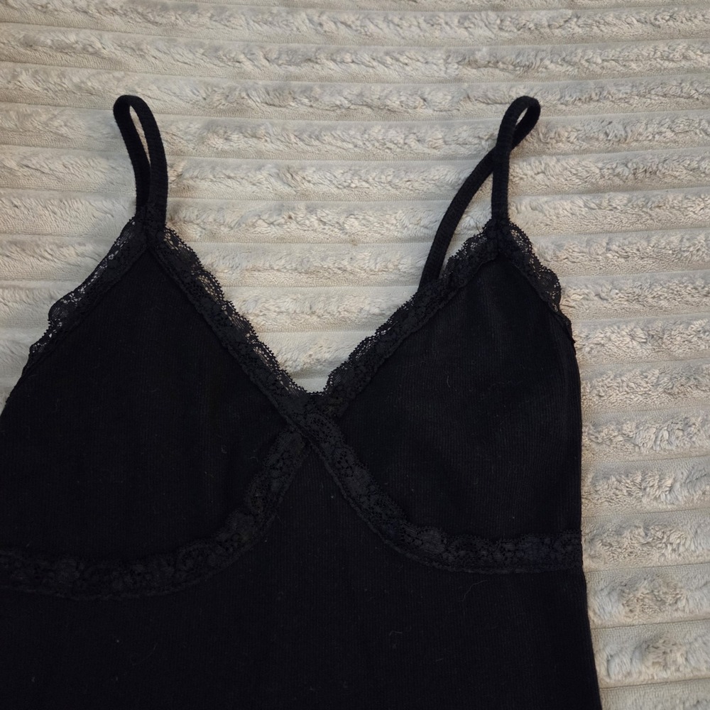 Wild Fable Black Lace Trim Ribbed Cami Mini Dress Y2K Grunge Babydoll Small S - Picture 2 of 11